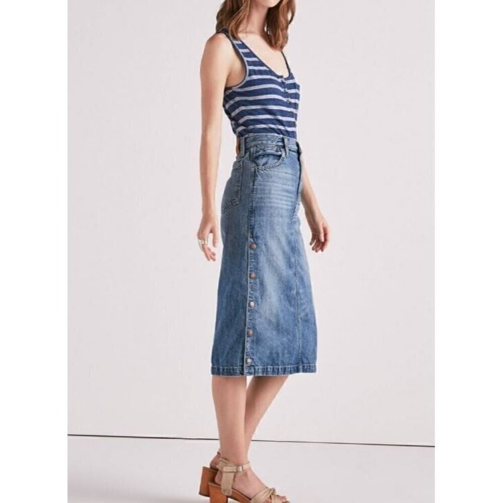 Lucky Brand Bodysuit Womens XL Striped Sleeveless Henley Scoop Neck Blue Boho
